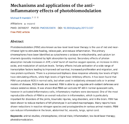 Mechanisms and applications of the anti-inflammatory effects of photobiomodulation